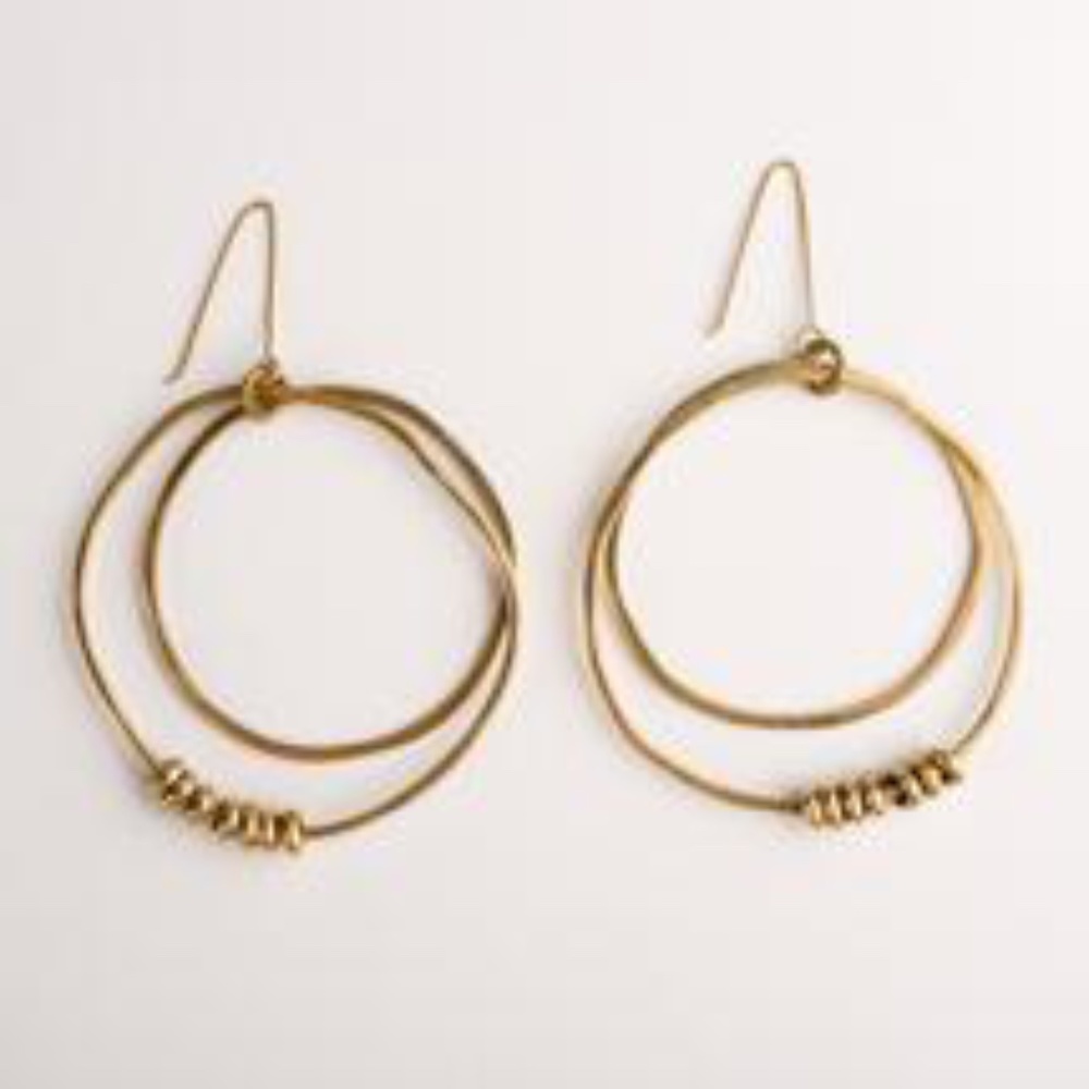 Hammered Brass Double Hoop with Beads Earrings
